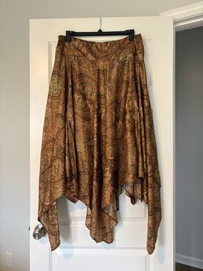 Ashley Stewart Brown Paisley Asymmetrical Handkerchief Hem Skirt Y2K Women’s 1X